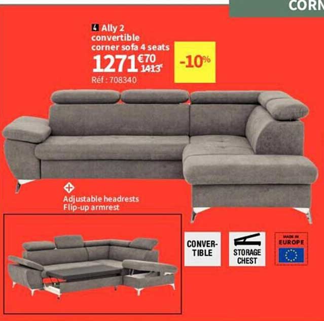 Ally 2 Convertible Corner Sofa 4 Seats