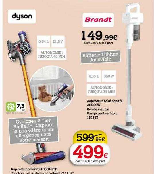 aspirateur balai v8 absolute dyson, aspirateur balai sans fil brandt