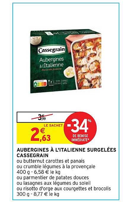 aubergines à l'italienne surgelées cassegrain