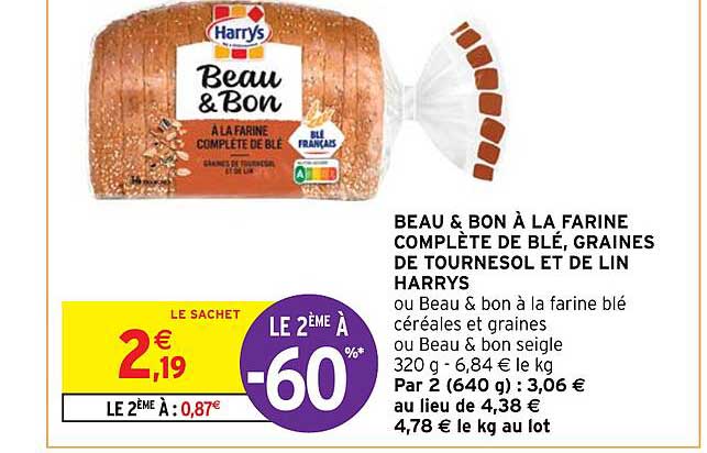 beau & bon à la farine complète de blé, graines de tournesol et de lin harrys
