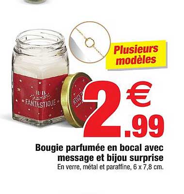 bougie parfumée en bocal avec message et bijou surprise