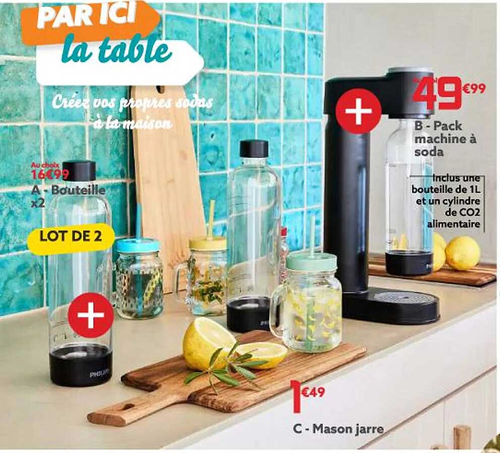 bouteille x2, pack machine à soda, mason jarre