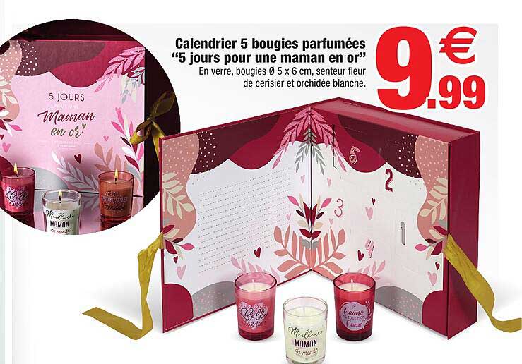 calendrier 5 bougies parfumées "5 jours pour une maman en or"