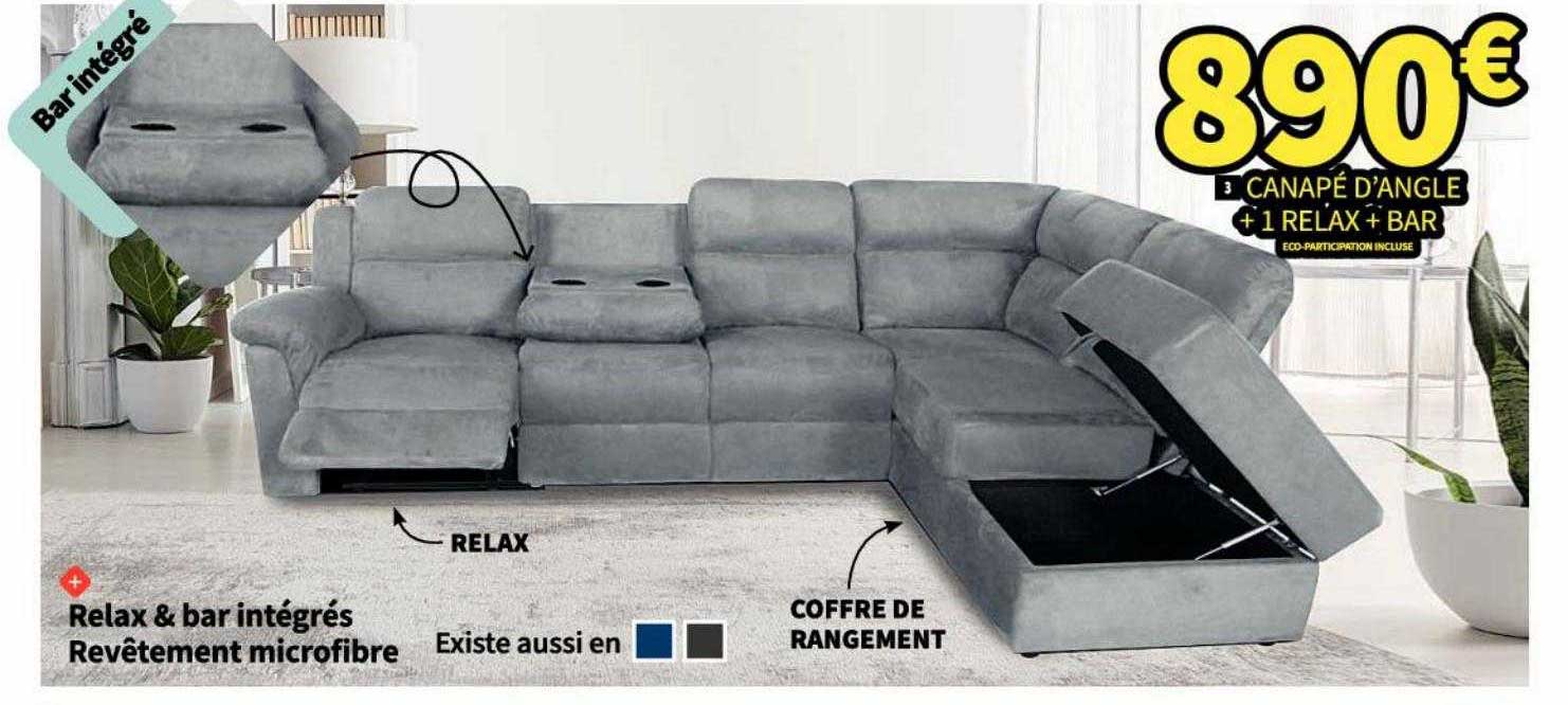 Canapé D'angle + 1 Relax + Bar