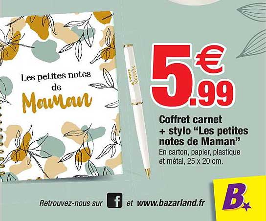 coffret carnet + stylo "les petites notes de maman"