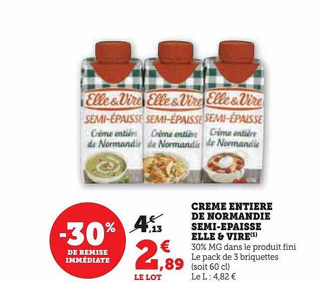 crème entière de normandie semi-épaisse elle & vire