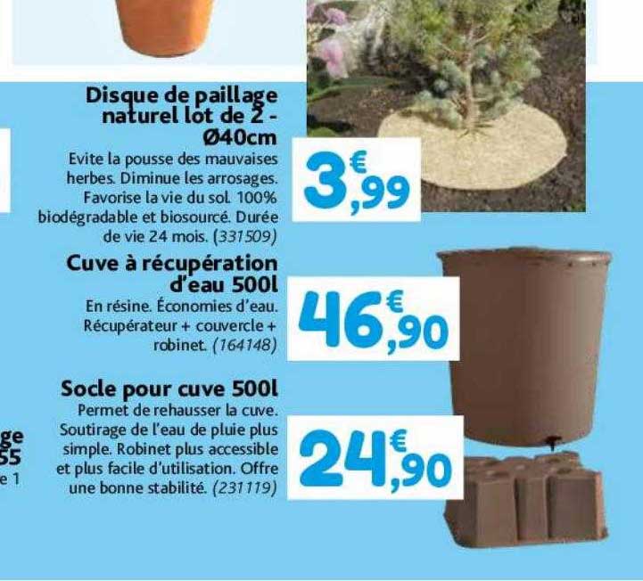 disque de paillage naturel lot de 2 - ø40 cm, cuve à récupération d'eau 500l, socle pour cuve 500l