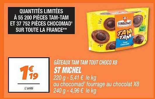 gâteaux tam tam tout choco x 8 st michel