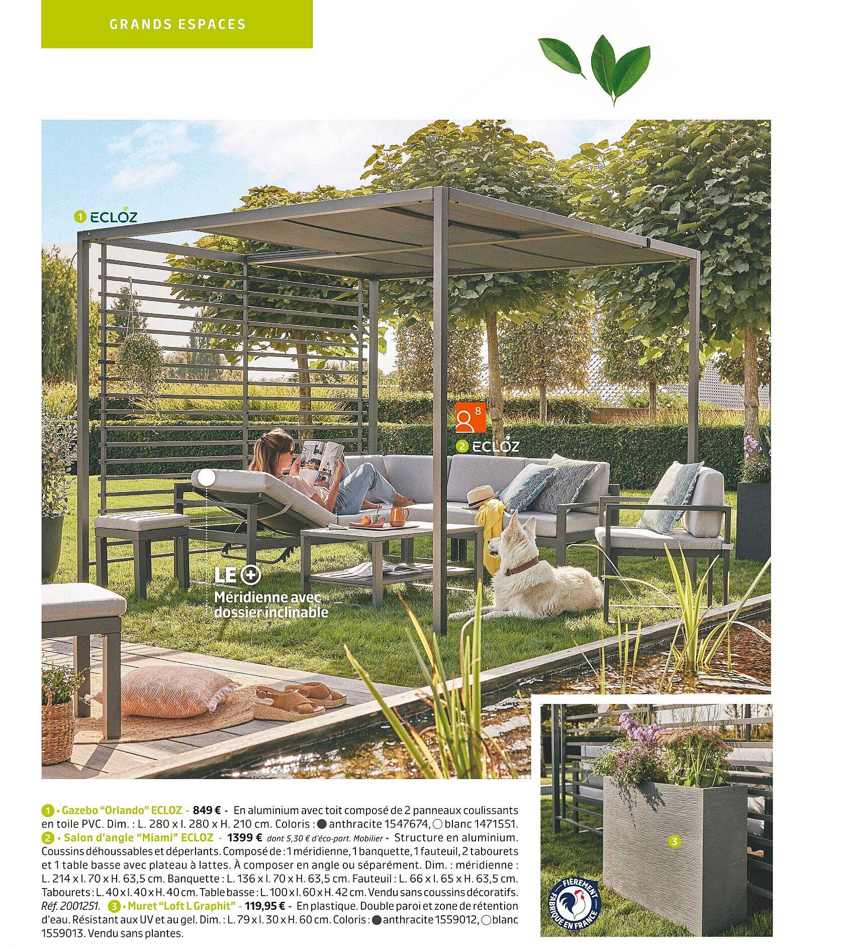 gazebo "orlando" ecloz, salon d'angle "miami" ecloz, muret "loft l graphit"