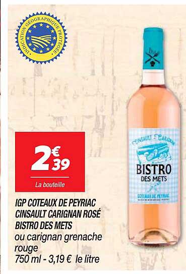 igp côteaux de peyriac cinsault carignan rosé bistro des mets