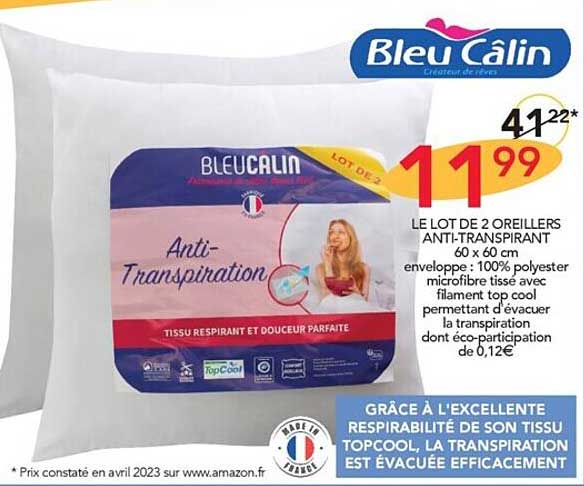 le lot de 2 oreillers anti-transpirant bleu câlin