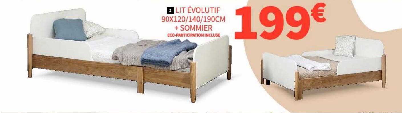 lit évolutif 90 x 120-140-190 cm + sommier
