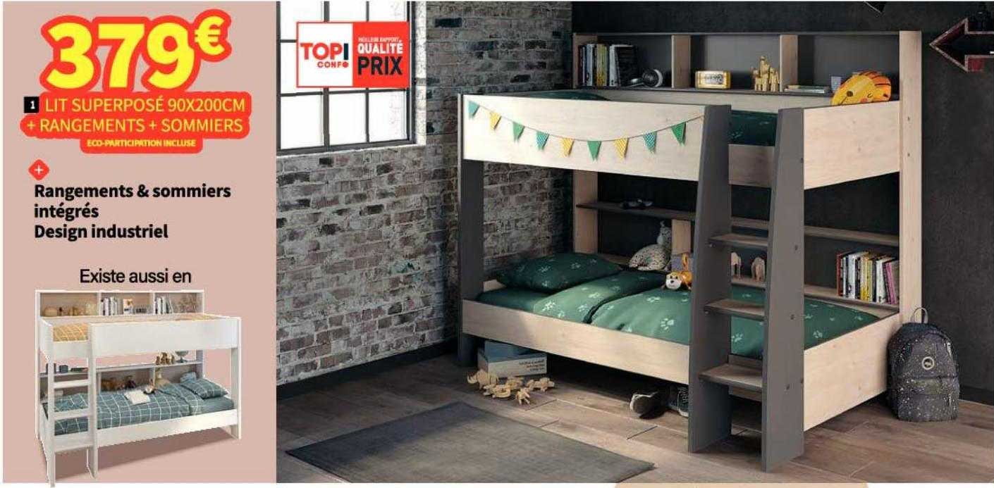 Lit Superposé 90 X 200 Cm + Rangements + Sommiers
