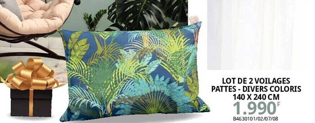 lot de 2 voilages pattes - divers coloris 140 x 240 cm