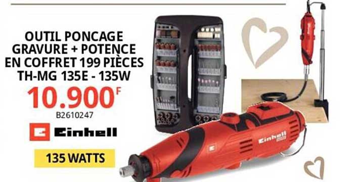 outil ponçage gravure + potence en coffret 199 pièces th-mg 135e - 135w einhell