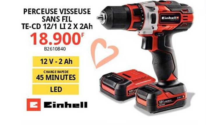 perceuse visseuse sans fil te-cd 12-1 li 2 x 2Ah einhell