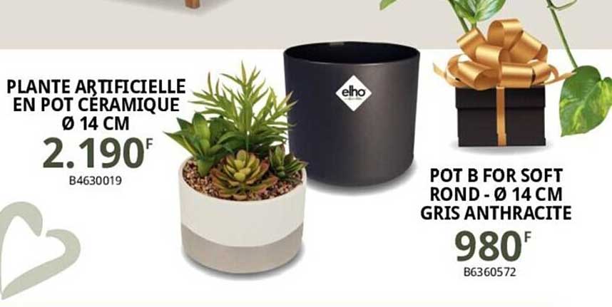 plante artificielle en pot céramique ø 14 cm, pot b for soft rond - ø 14 cm gris anthracite