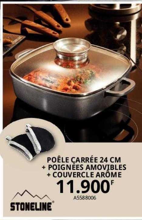 poêle carrée 24 cm + poignées amovibles + couvercle arôme