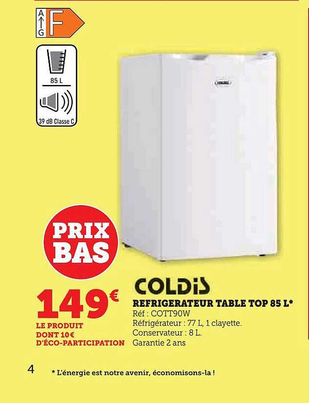 réfrigérateur table top 85l coldis