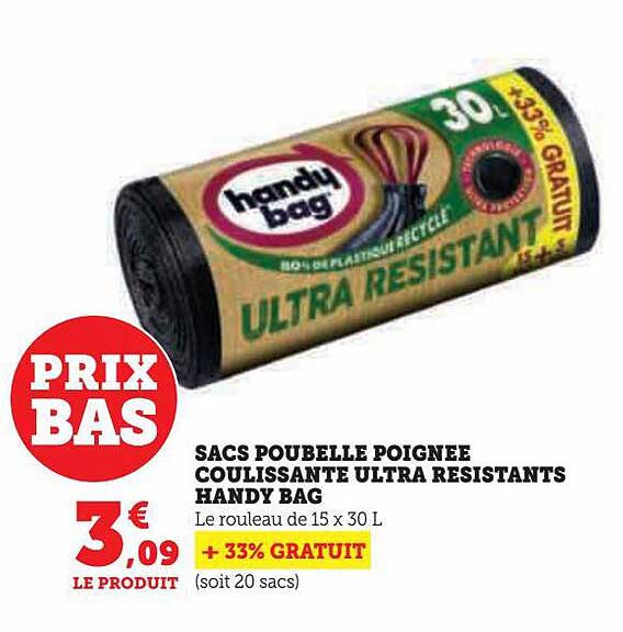 sacs poubelle poignée coulissante ultra résistants handy bag