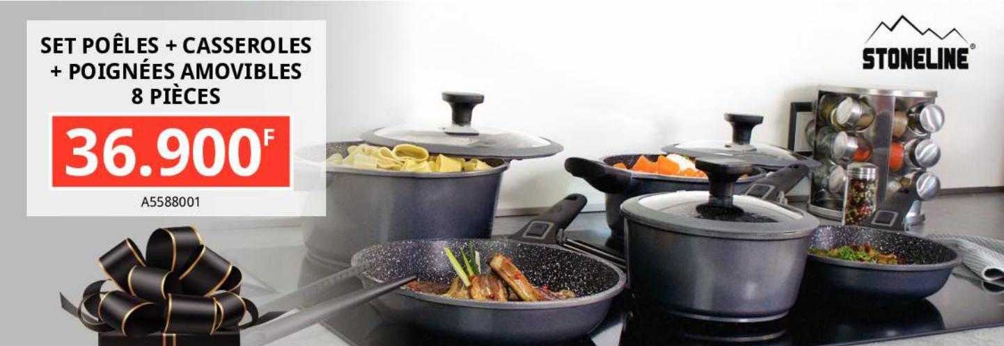 Set Poêles + Casseroles + Poignées Amovibles 8 Pièces