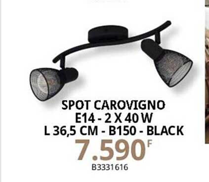 spot carovigno e14 - 2 x 40w l 36,5 cm - b150 - black