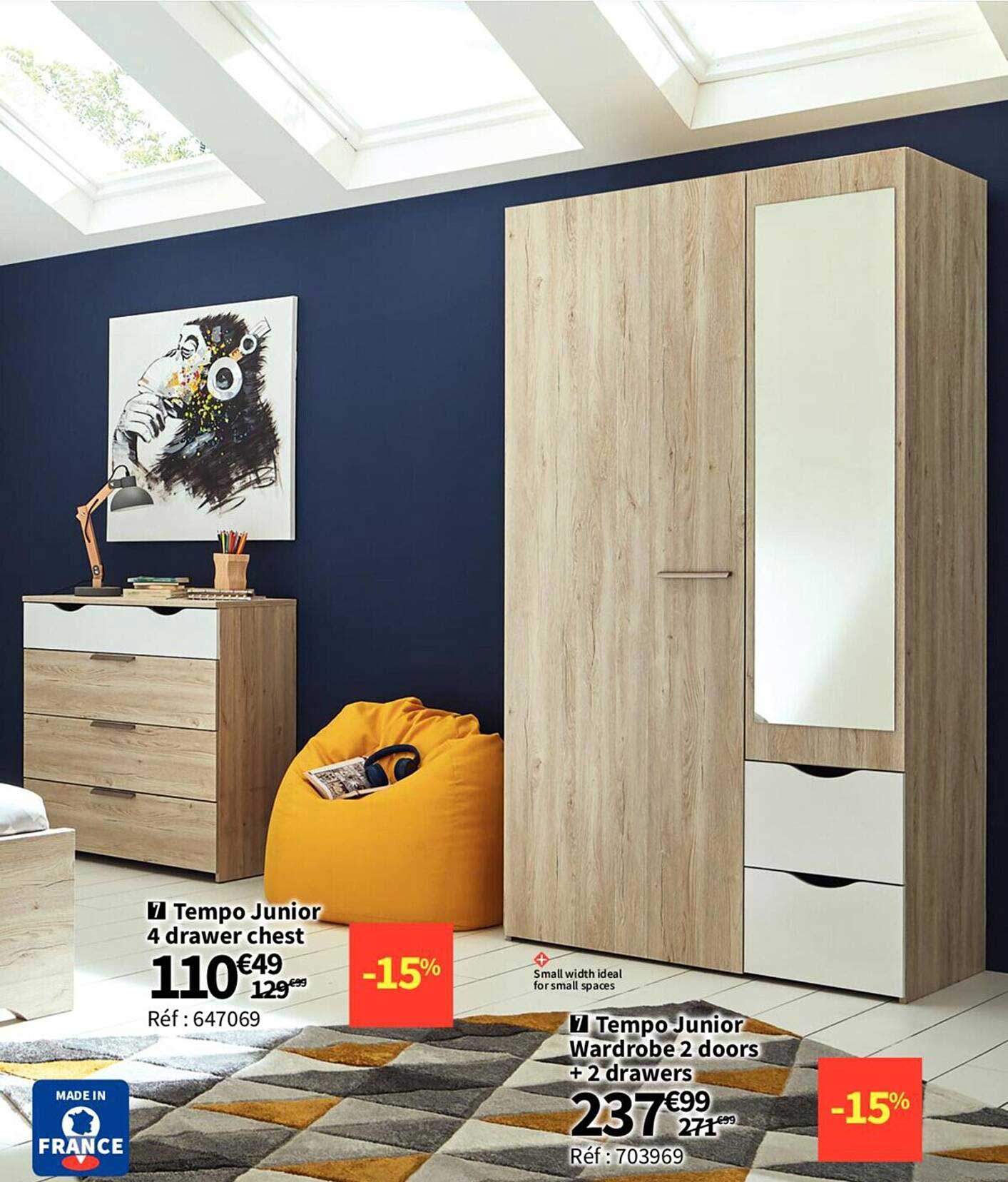 tempo junior 4 drawer chest, tempo junior wardrobe 2 doors + 2 drawers
