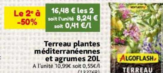 terreau plantes méditerranéennes et agrumes 20l algoflash