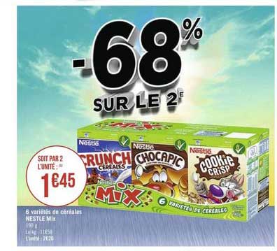 5 variété de céréales nestle mix -68% sur le 2e