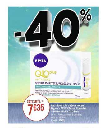 anti rides soin de jour texture légère fps15 peaux normales à mixtes nivea Q10 plus