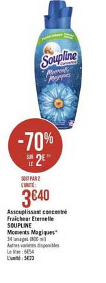 assouplissant concentré fraîcheur eternelle soupline moments magiques -70% sur le 2e