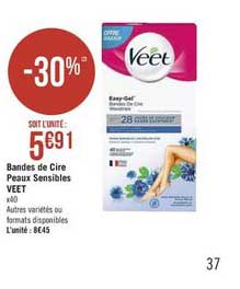 bandes de cire peaux sensibles veet