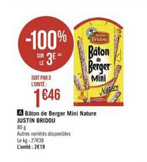 bâton de berger mini nature justin bridou -100% sur le 3e