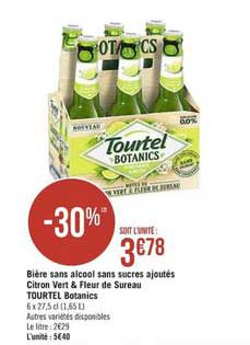bière sans alcool sans sucres ajoutés citron vert & fleur de sureau tourtel botanics