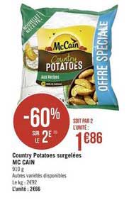 country potatoes surgelées mc cain -60% sur le 2e