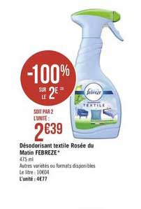 désodorisant textile rosée du matin febreze -100% sur le 2e