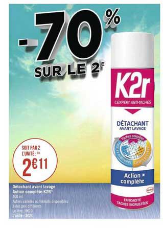 détachant avant lavage action complète k2r -70% sur le 2e