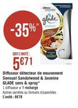 diffuseur détecteur de mouvement sensual sandalwood & jasmine glade sens & spray