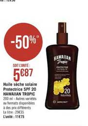 huile sèche solaire protectrice spf 20 hawaian tropic