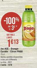 Jus Ace Orange Carotte Citron Pago -100% Sur Le 3e