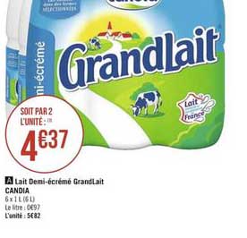 Lait Demi écrémé Grandlait Candia