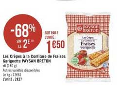 les crêpes à la confiture de fraises gariguette paysan breton -68% sur le 2e