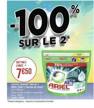 Lessive Capsules Tout En 1 Ariel Pods + Touche De Lenor -100% Sur Le 2e