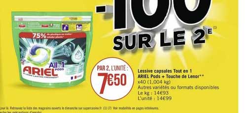 Lessive Capsules Tout En 1 Ariel Pods + Touche De Lenor -100 Sur Le 2e