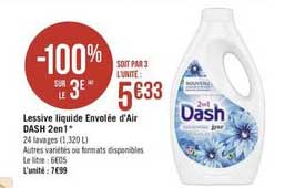 lessive liquide envolée d'air dash 2en1 -100% sur le 3e