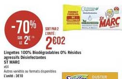 lingettes 100% biodégradables 0% résidus agressifs désinfectantes st marc -70% sur le 2e