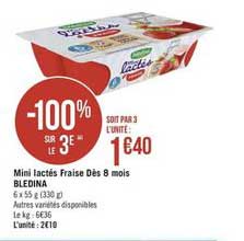 Mini Lactés Fraise Dès 8 Mois Bledina