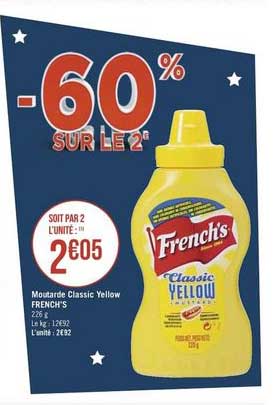 moutarde classic yellow french's -60% sur le 2e