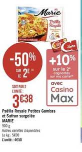 paëlla royale petites gambas et safran surgelée marie -50% sur le 2e