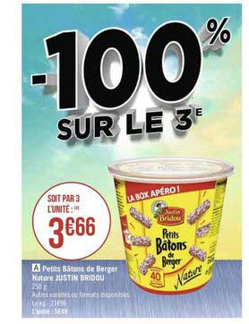 petits bâtons de berger nature justin bridou -100% sur le 3e